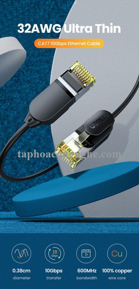 Ugreen 80418 3M 10Gbps màu đen cáp mạng CAT7 siêu mỏng nhỏ 0.38mm NW149 30080418